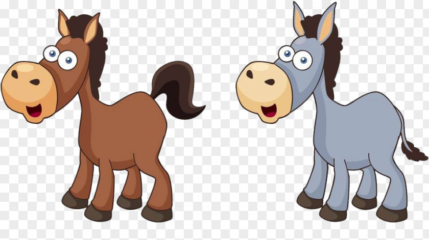 Two Cute Cartoon Mules Horse Foal Clip Art PNG