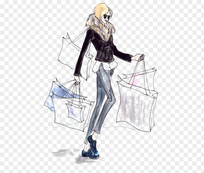Shopping Woman Drawing Fashion Illustration PNG