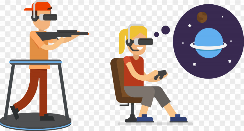 Men And Women With The Virtual Shooting Game Reality Head-mounted Display PNG