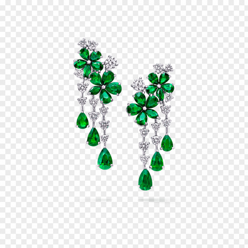 Exquisite And Delicate Emerald Earring Graff Diamonds Jewellery PNG