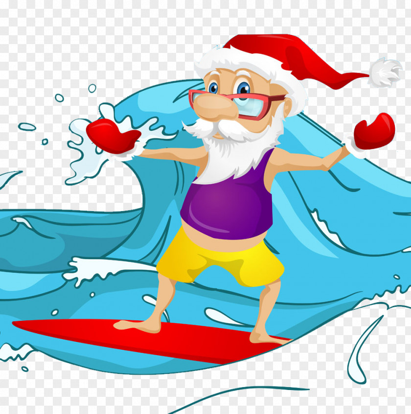 Santa Surfing Claus Clip Art PNG
