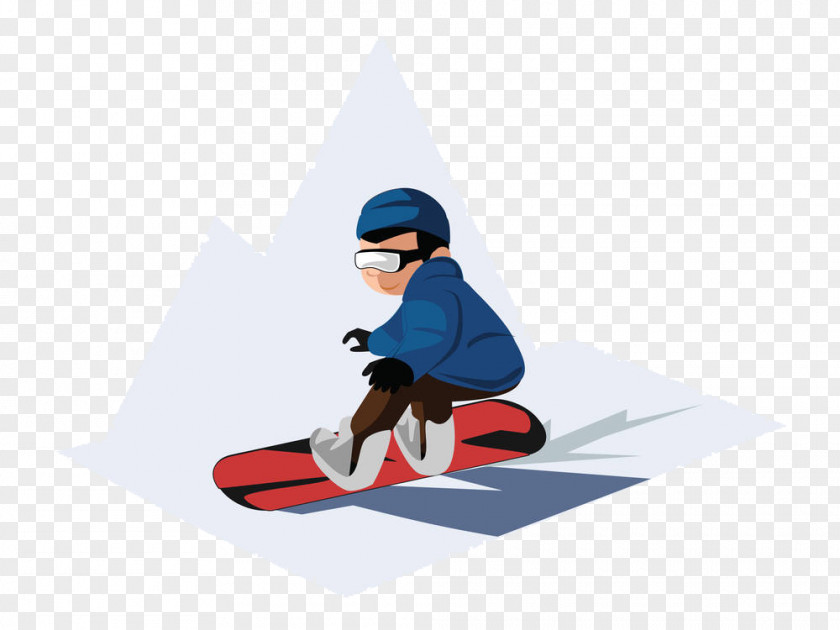 The Boy Glided Along Snow Snowboarding Skiing Illustration PNG