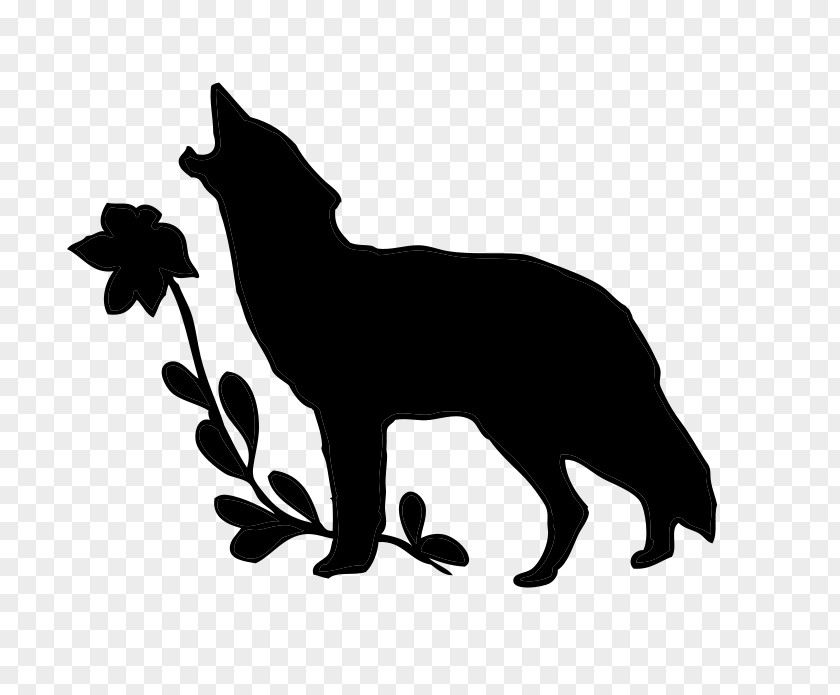 Cartoon Howling Wolf And Black Flowers Gray Silhouette Clip Art PNG
