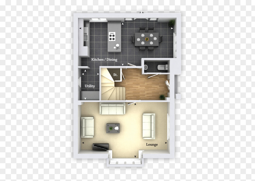 House Open Plan Floor Living Room Bedroom PNG