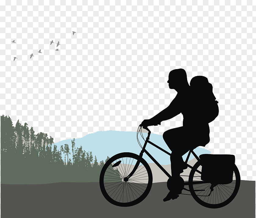 Vector Backpackers Bike Silhouette Drawing Getty Images Illustration PNG