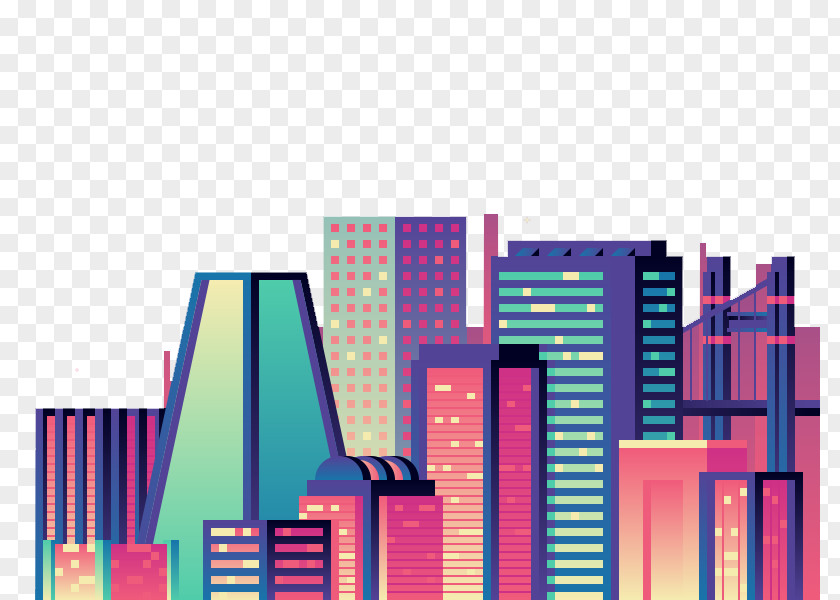Colorful City Skyline Graphic Design Illustration PNG