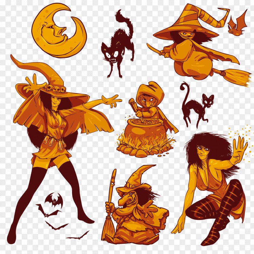 Halloween Witch And Cat Witchcraft Illustration PNG