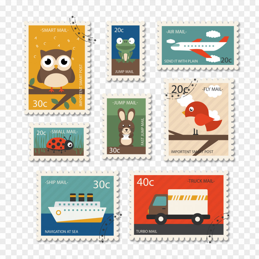 Travel Vector Stamps With Animals Paper Postage Stamp Mail PNG