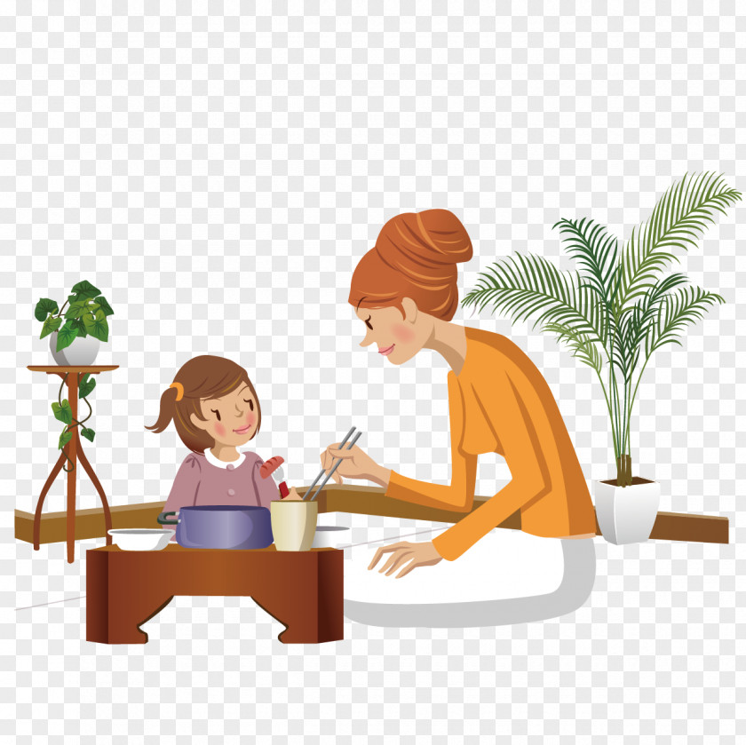 Hey Baby's Mother Vector Child Eating Illustration PNG
