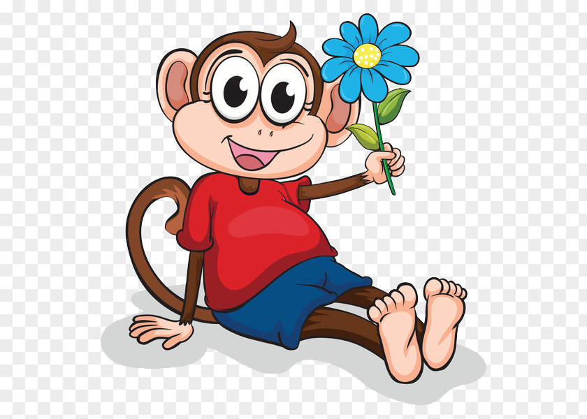A Monkey With Little Flower Ape Cartoon Clip Art PNG