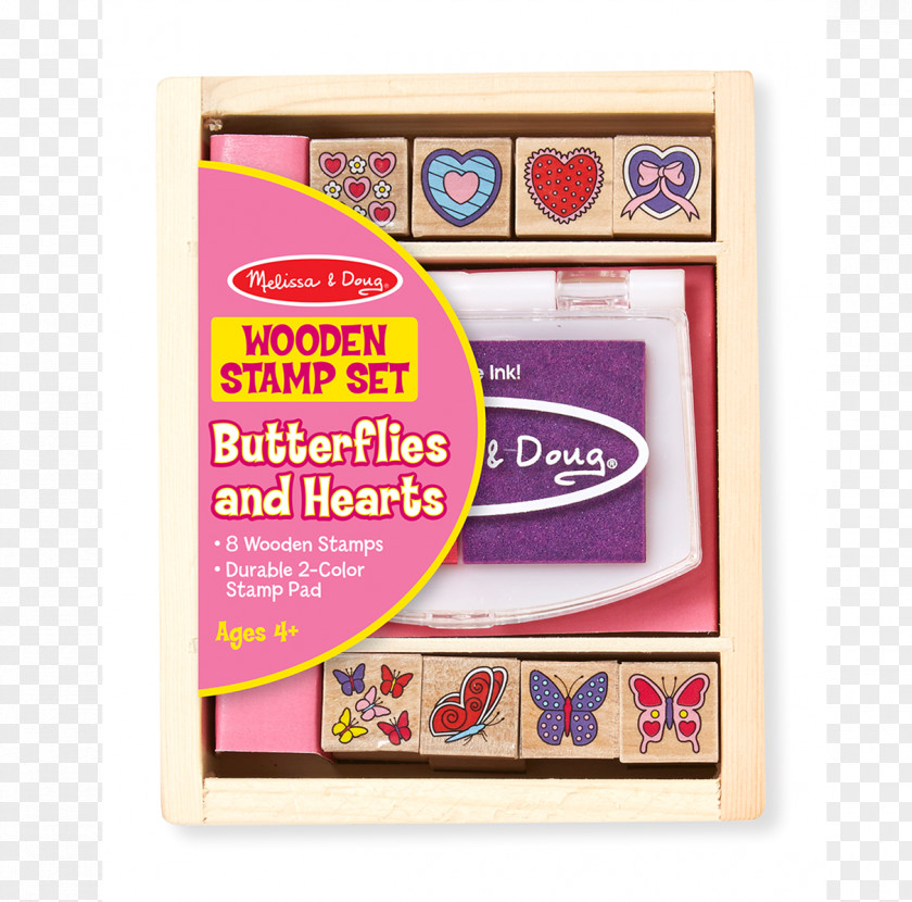 Toy Melissa & Doug Baby Zoo Animals Stamp Set Butterfly And Heart Wooden PNG