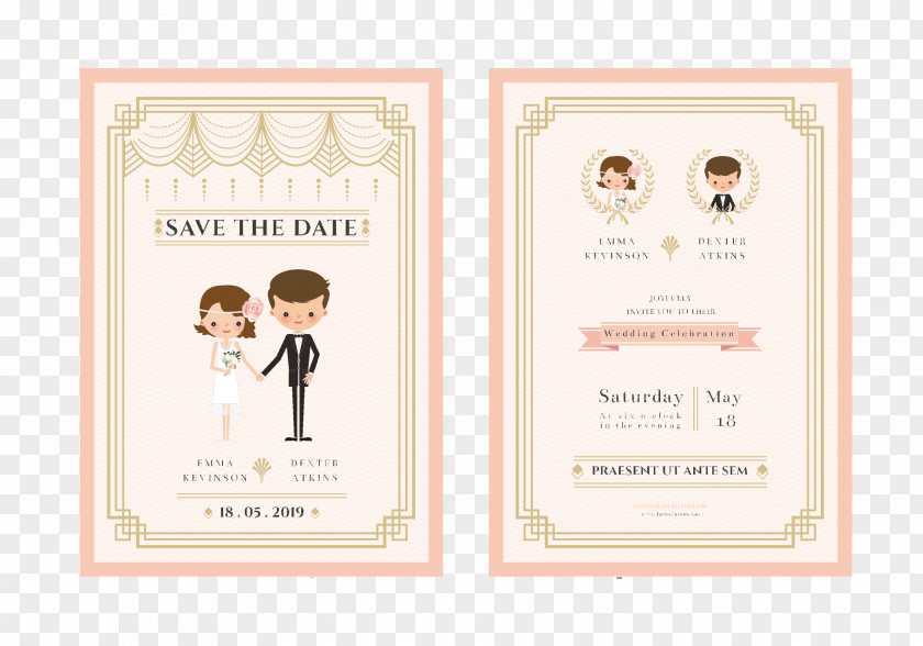 Exquisite Cartoon Wedding Invitation Design Vector Material Bridegroom PNG