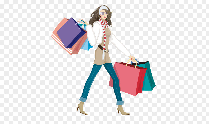 Cartoon Fashionable Women Shopping PNG