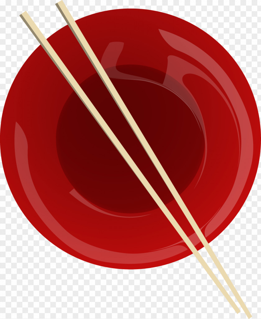 Vector Red Painted Plates And A Pair Of Chopsticks Korea Euclidean Illustration PNG