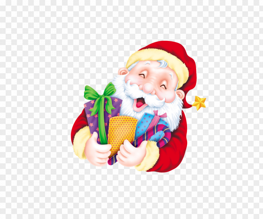 Smiling Santa Claus Christmas Tree Gift Clip Art PNG