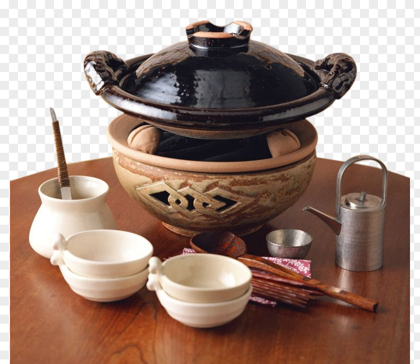 Pot Wooden Table Hot Kaiseki Asian Cuisine Barbecue Grill Japanese PNG