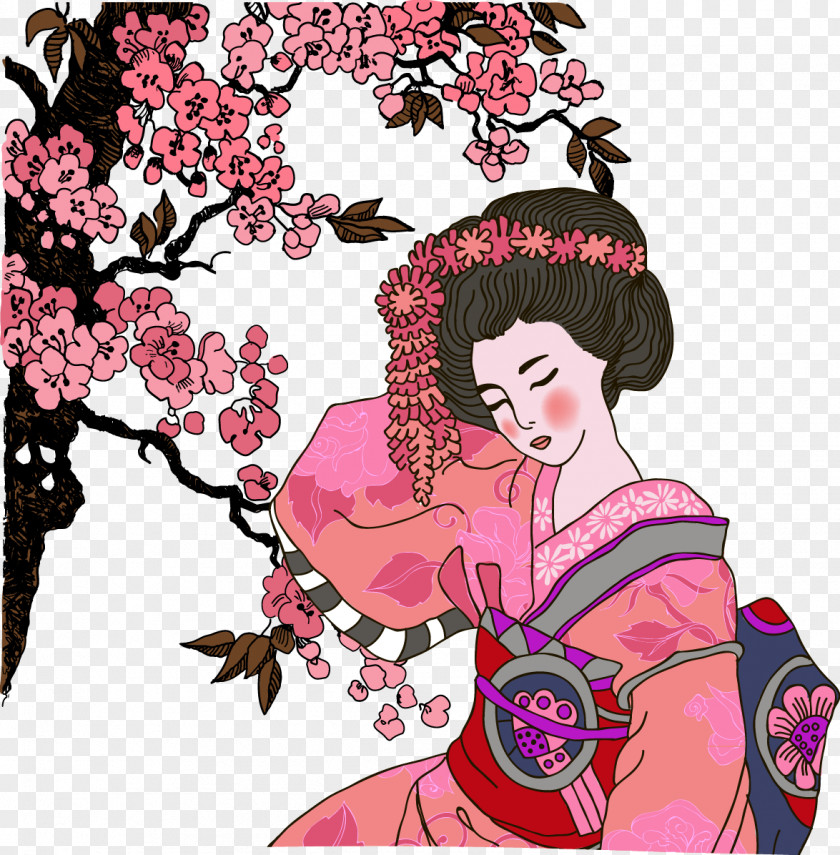 Red Japanese Geisha Japan Graphic Design Illustration PNG