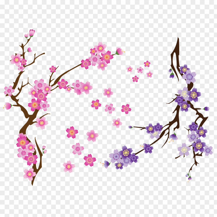 Vector Romantic Cherry Trees National Blossom Festival Clip Art PNG