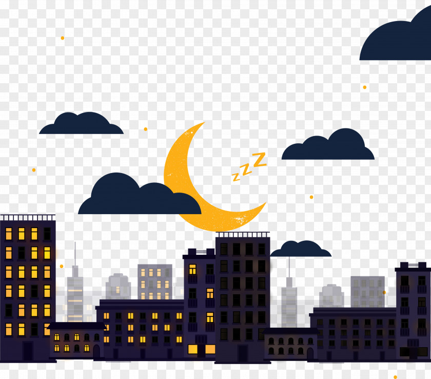 City Moonlight Cartoon Download PNG