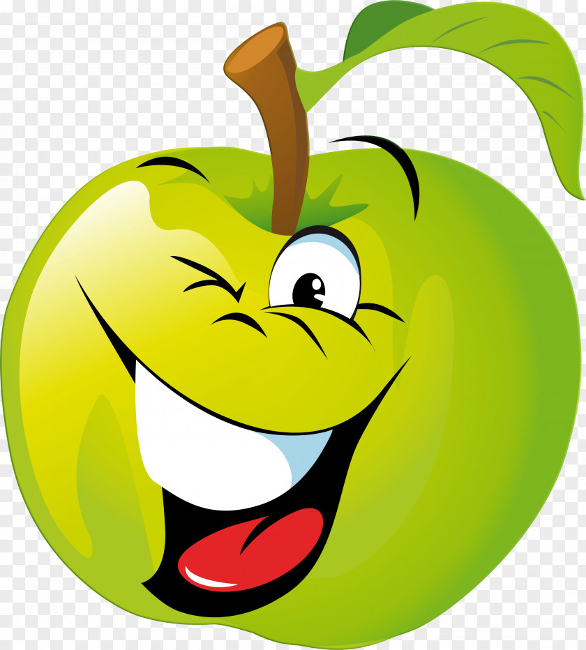 GREEN APPLE Fruit Smiley Clip Art PNG