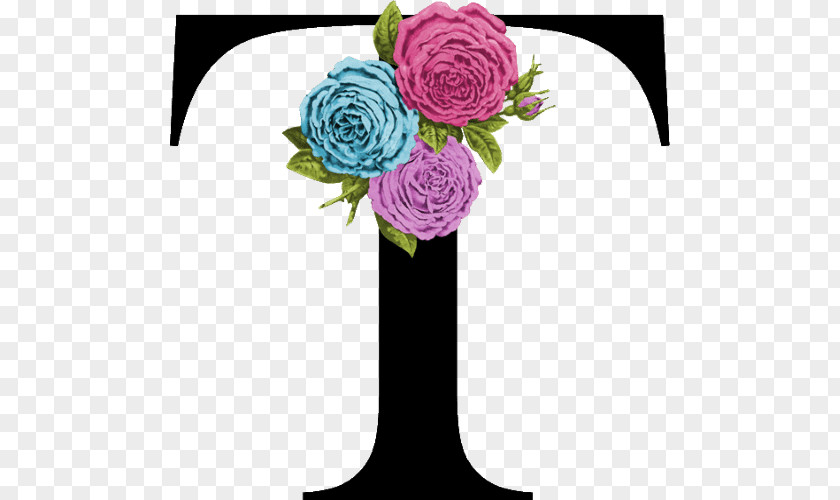 Monogram Floral Garden Roses Letter Alphabet Initial PNG