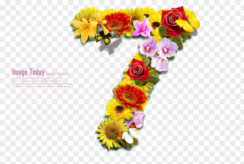 Number 7 Numerical Digit Flower Art PNG