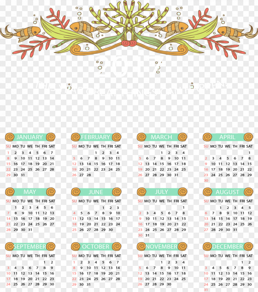Retro Fish Aquatic Background 2017 Calendar Download PNG