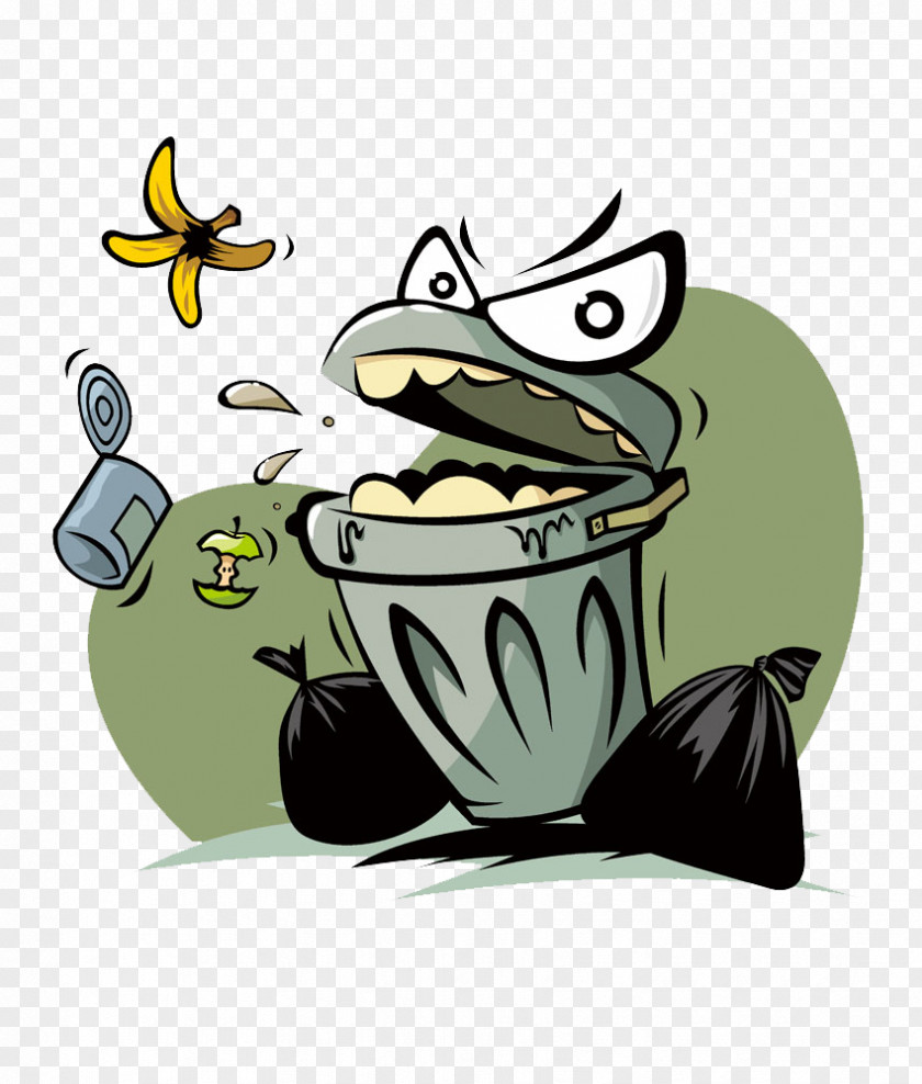 Trash Can Open Mouth Buckle Material Paper Waste Cartoon PNG