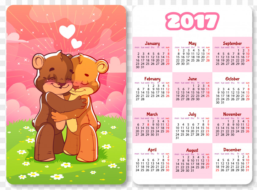 2017 Cartoon Bear Calendar Illustration PNG