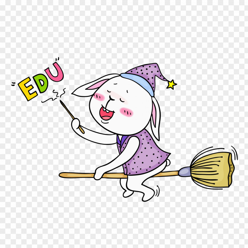 White Rabbit Broom Illustration PNG