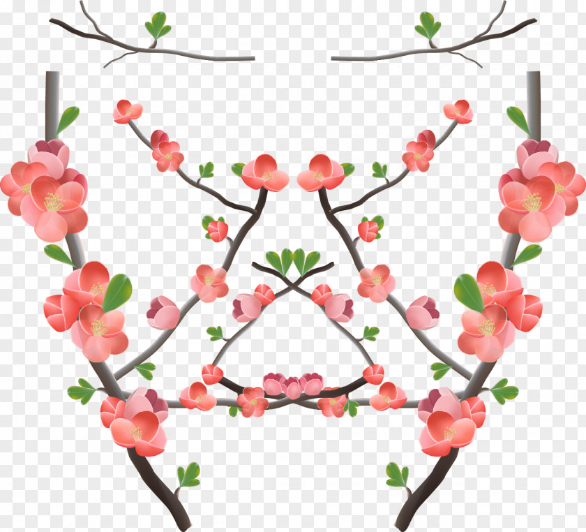 Cartoon Painted Peach Branches Plum Blossom Euclidean Vector PNG