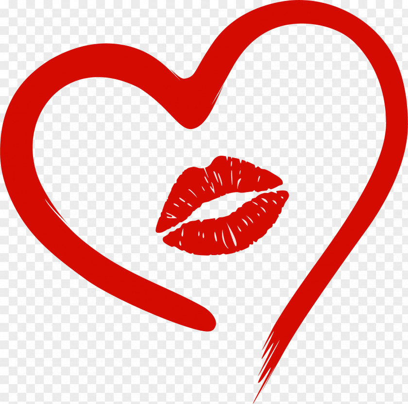 Love Cartoon Red Lipstick Heart Drawing Clip Art PNG