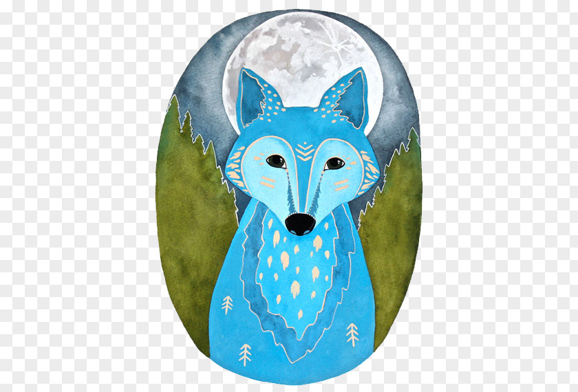 Blue Fox Gray Wolf Watercolor Painting Illustration PNG