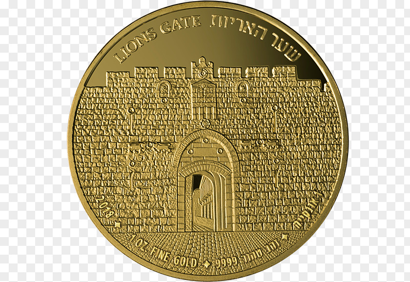 Jerusalem Gold Marble Bullion Coin Lions' Gate PNG