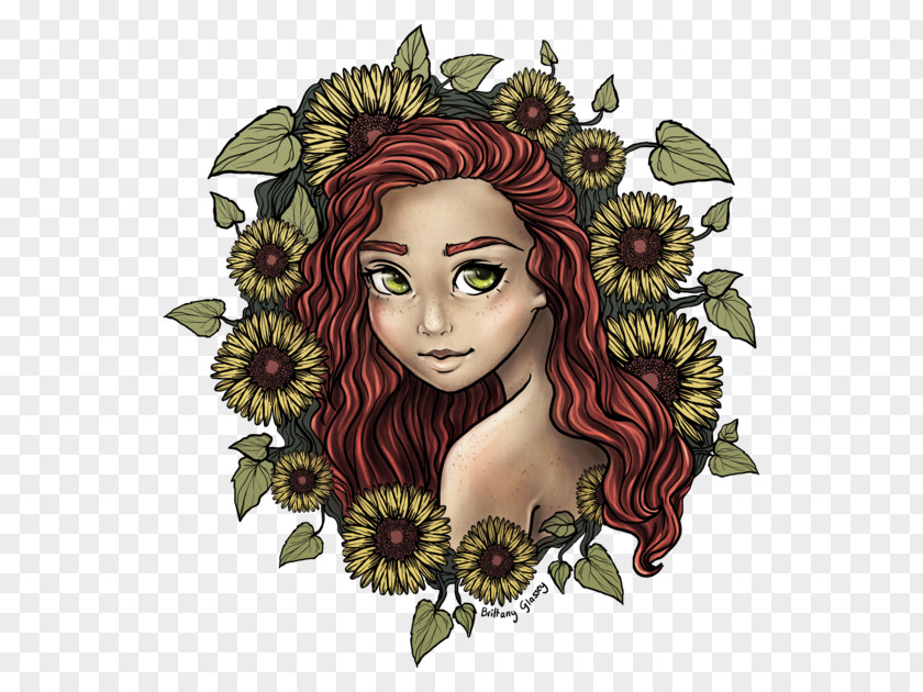 Sunflower Leaf Cartoon Fairy Brown Hair PNG