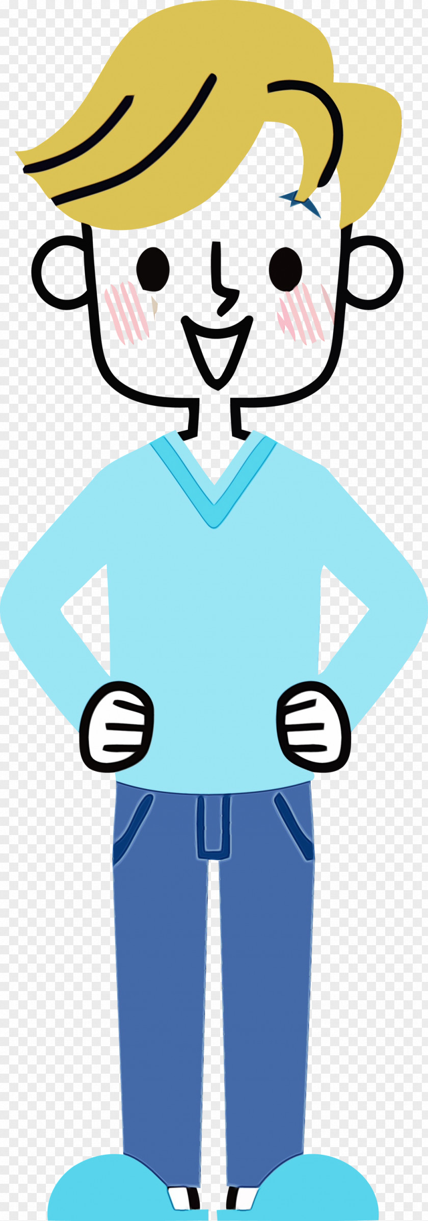 Turquoise Cartoon Male Line Smile PNG