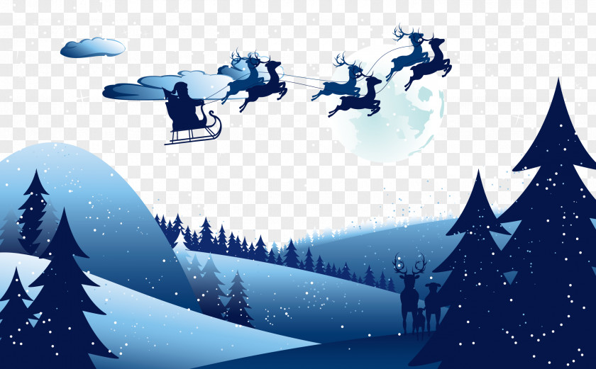Vector Forest Santa Claus Reindeer Sky Illustration PNG