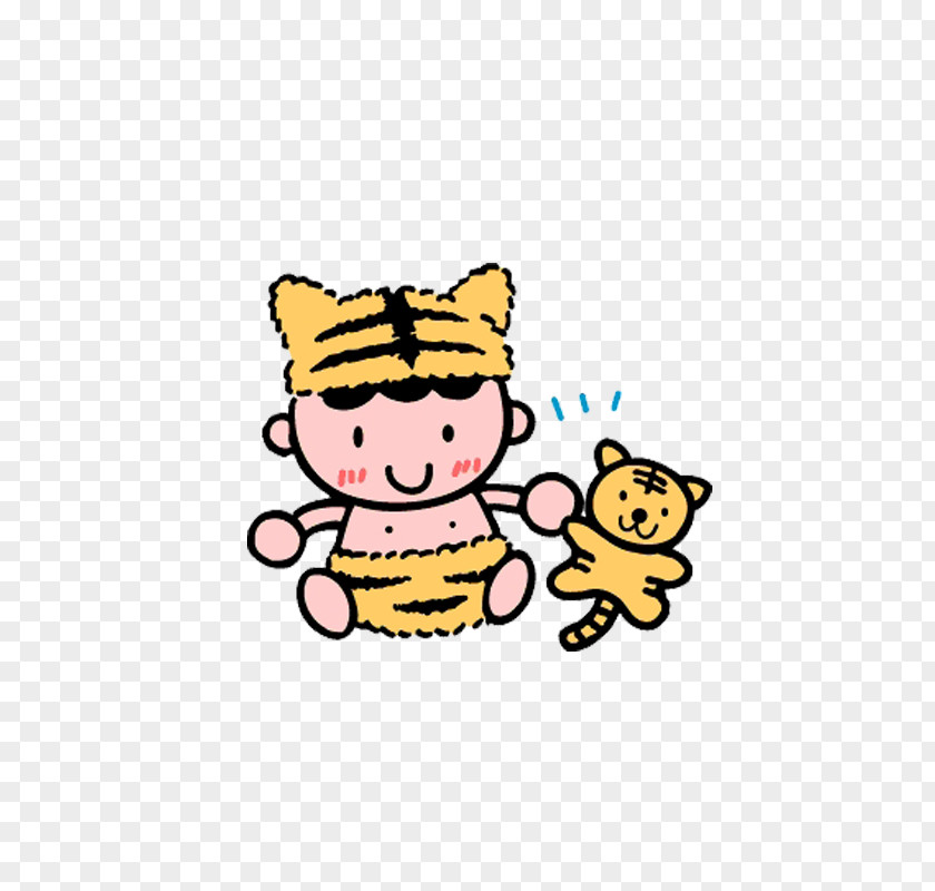 Hand-painted Children And Cats Tiger Cat Child Clip Art PNG
