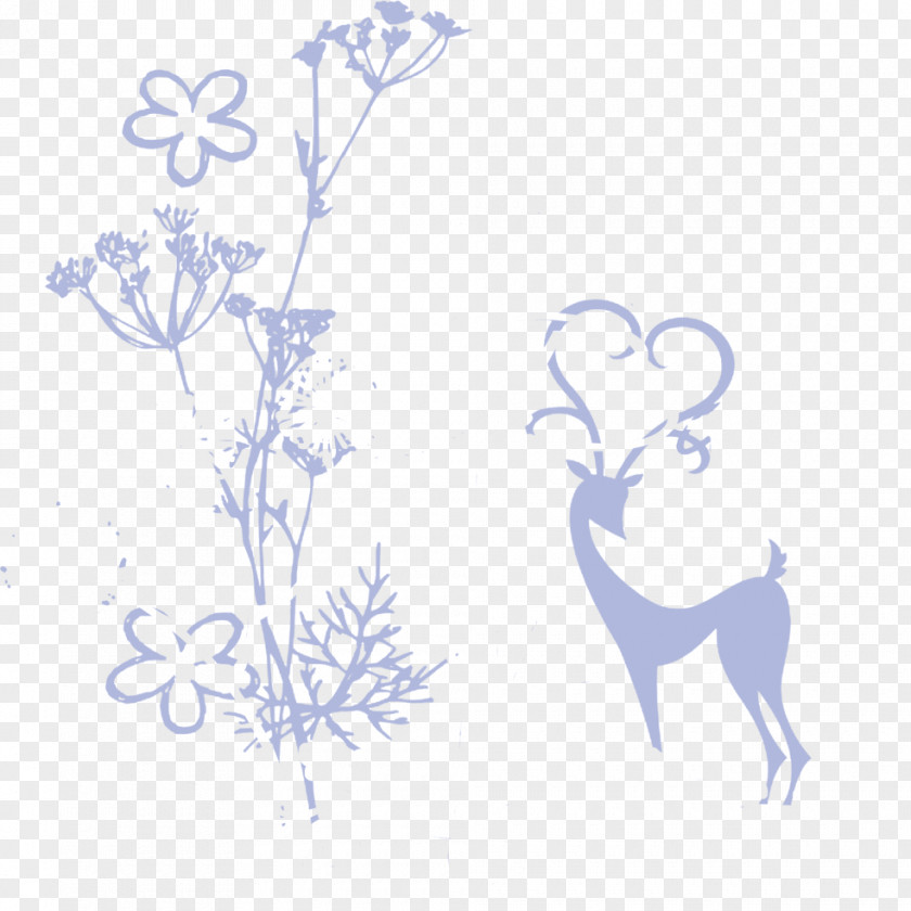Silhouette Flowers Grass Reindeer Drawing Illustration PNG