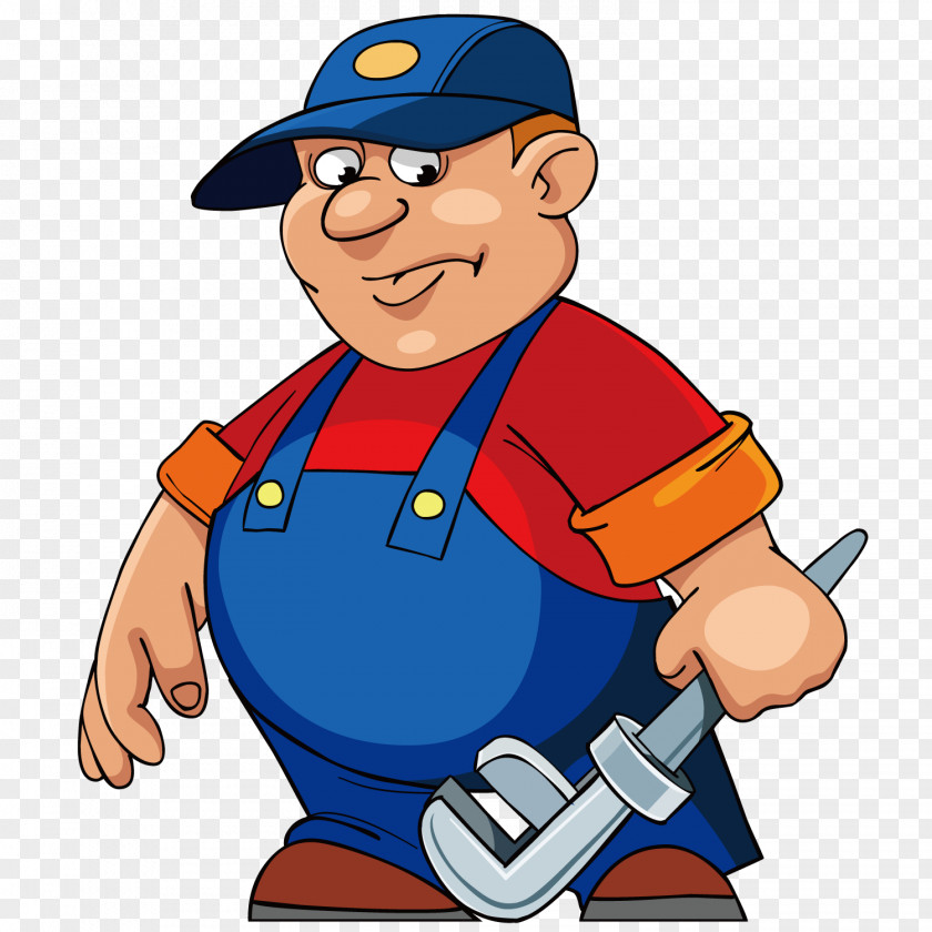 A Wrench With Cartoon Laborer Illustration PNG