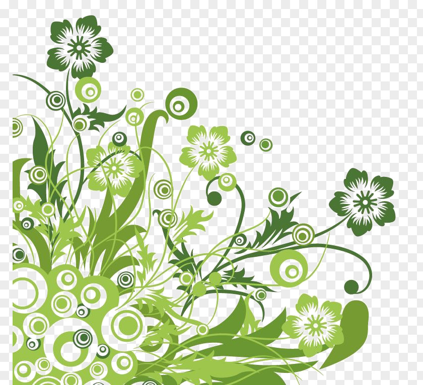 Green Floral Flower Design Clip Art PNG