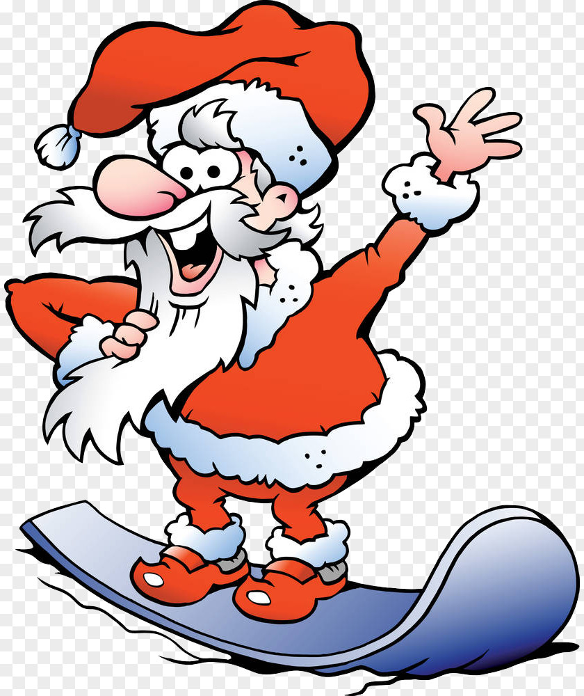 Santa Claus Single Board Taxi Snowboarding Cartoon Drawing PNG