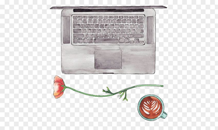 Laptop Drawing Watercolor Painting Illustration PNG