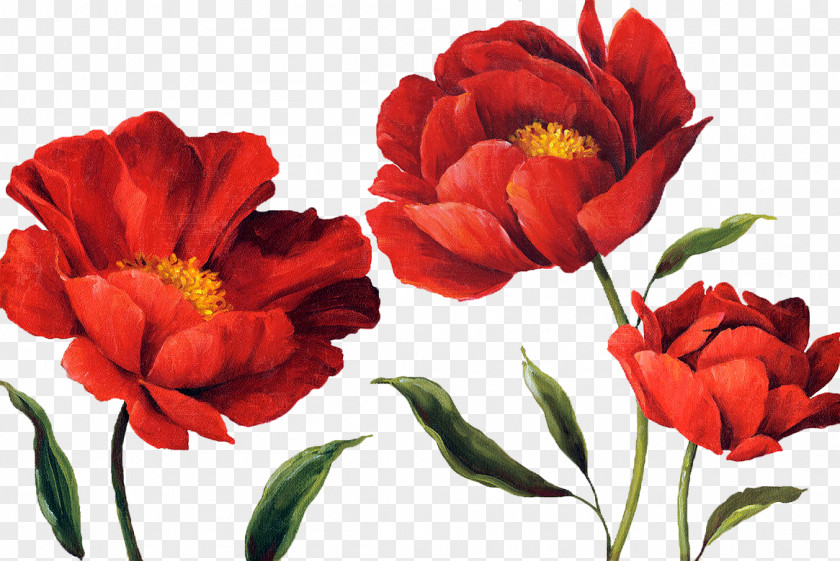 Watercolor Red Flower Paper Painting Floral Design PNG