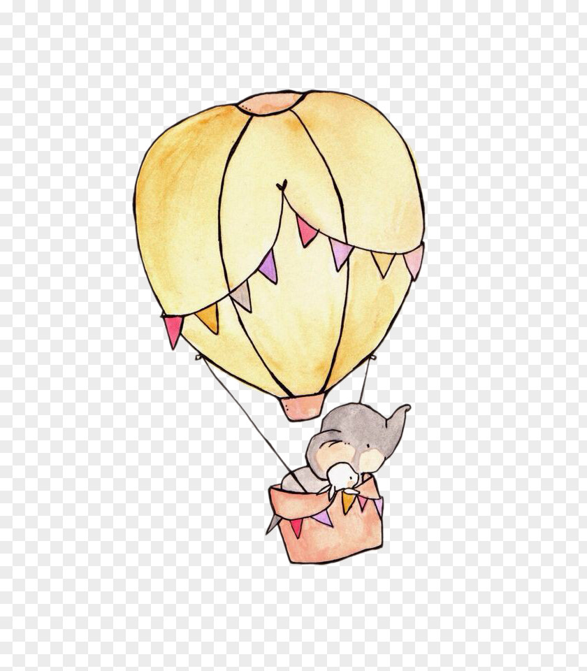 Elephant Riding And Hot Air Balloon Bunny Drawing Cuteness Child Sketch PNG