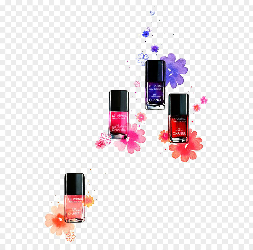 Makeup Cosmetics Watercolor Painting Nail Polish Illustration PNG