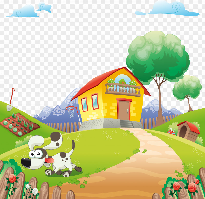 Cartoon Mountain Farm Vector Home Animal Illustration PNG