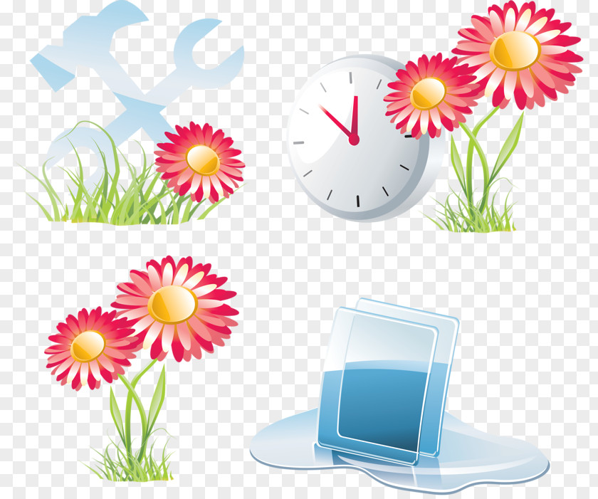 Hand-painted Daisy Clock Floral Design Flower Icon PNG