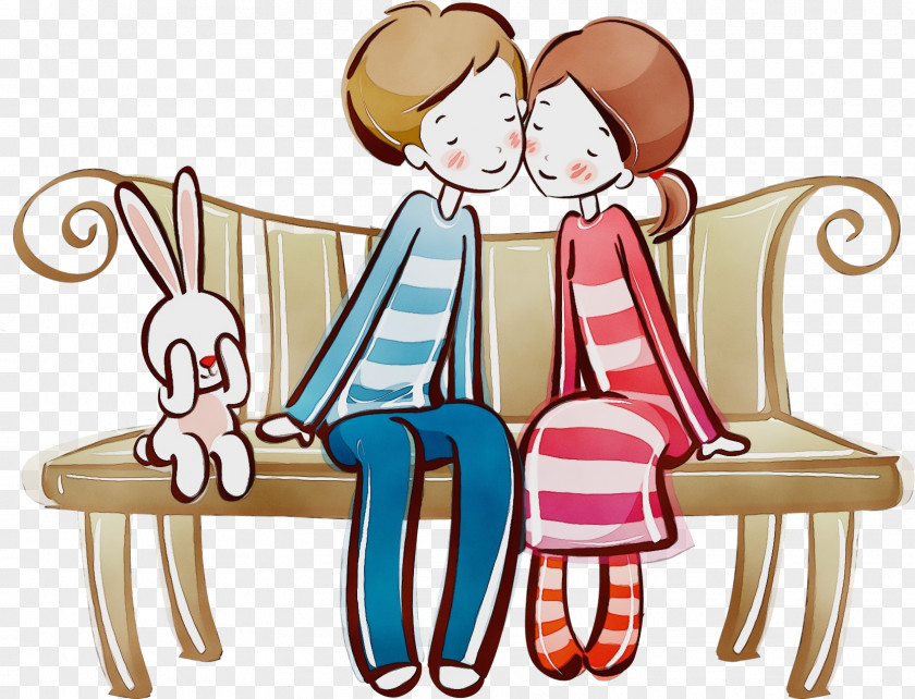 Sitting Cartoon Couple Love PNG