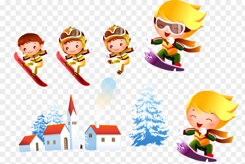 Sledding Cute Little Boy Child Skiing Cartoon Clip Art PNG